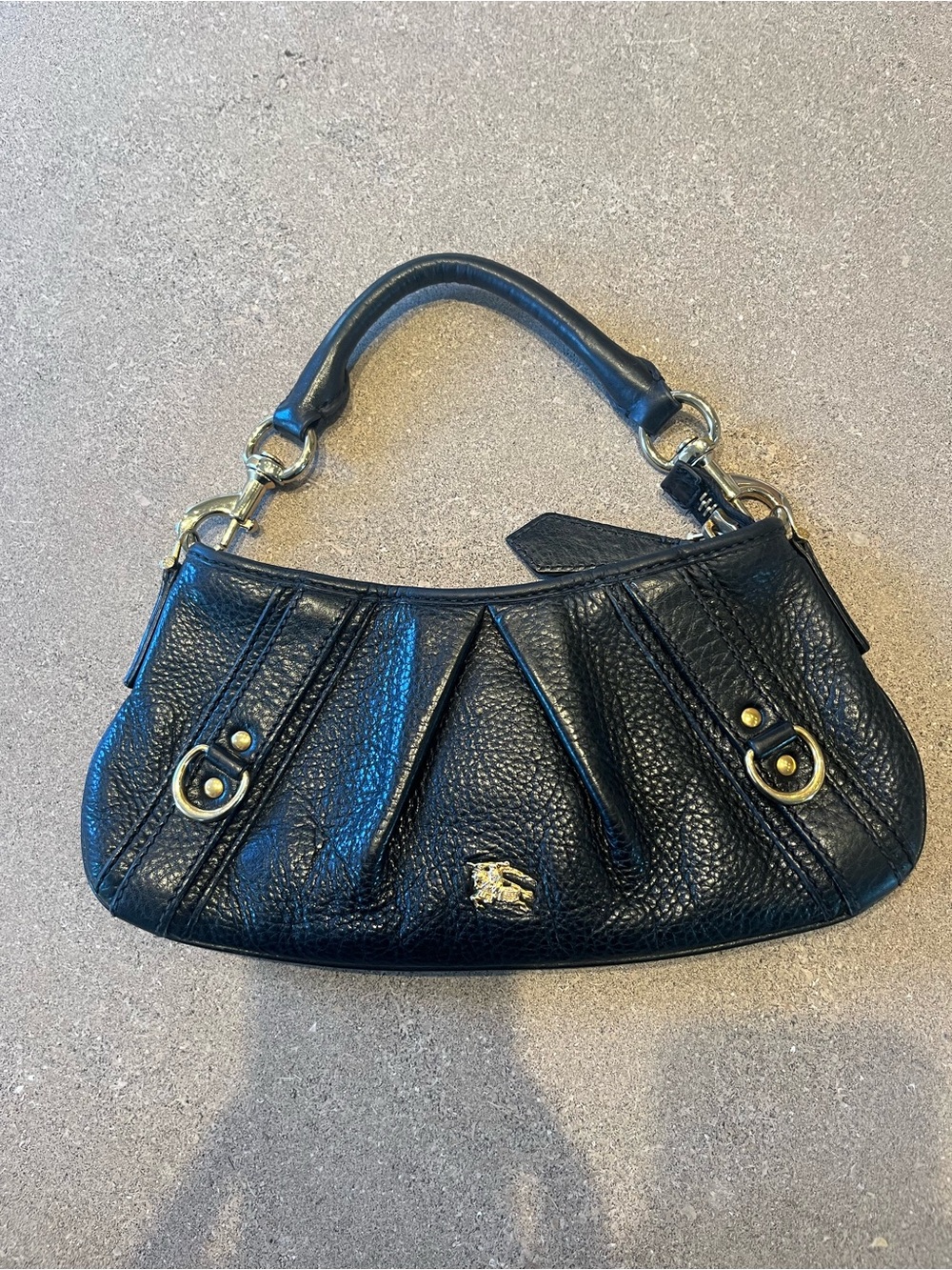 Rare Black Grain Leather Burberry y2k vintage mini Bag with Gold Hardware